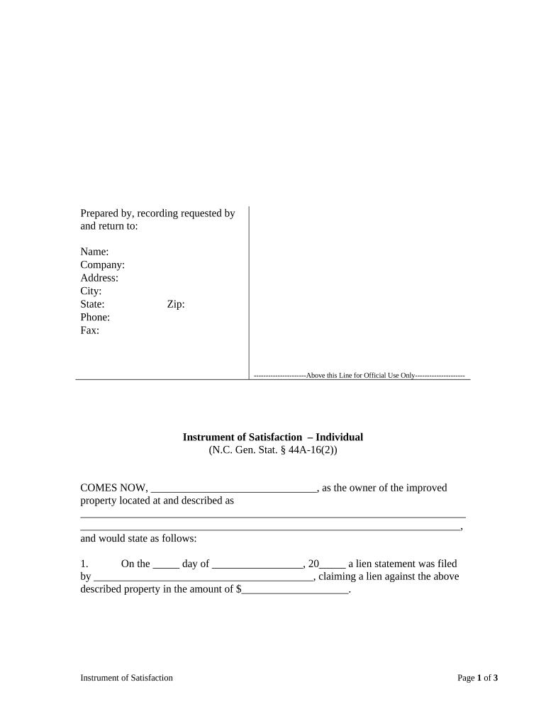 satisfaction of security instrument nc Preview on Page 1.