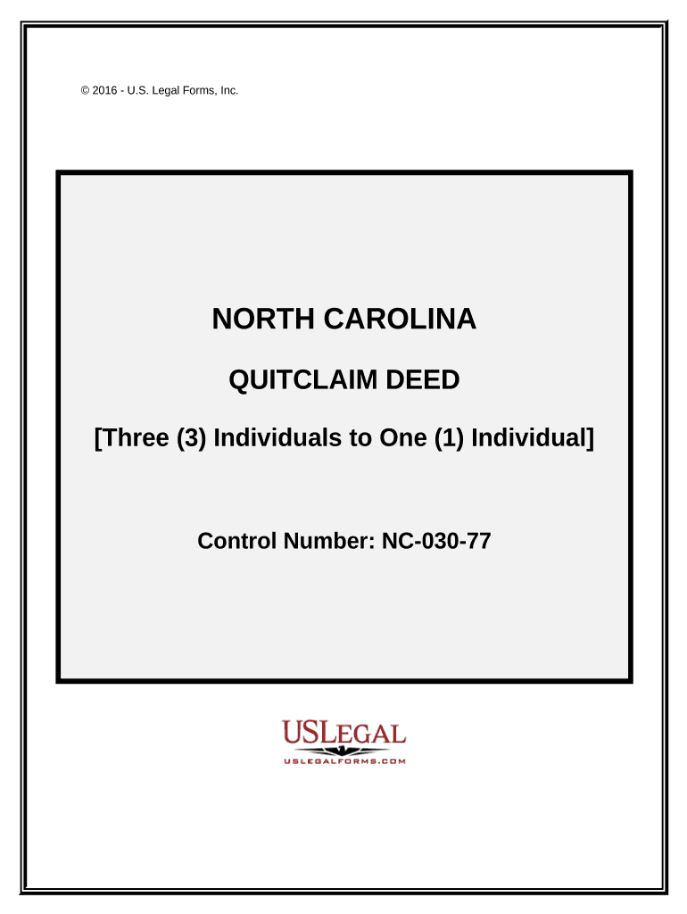 Quitclaim Deed from Three Individuals to One Individual - North Carolina Preview on Page 1