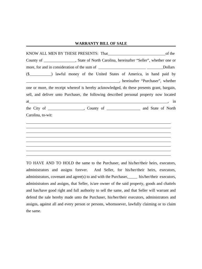 nc vehicle bill of sale as is no warranty Preview on Page 1.