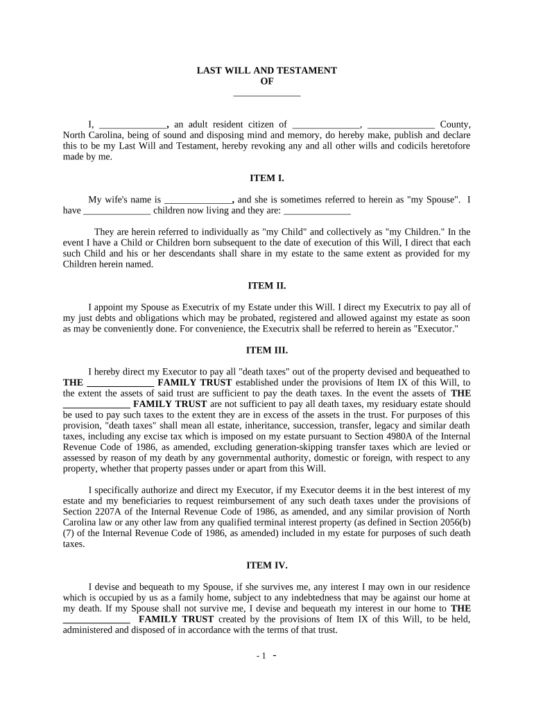 Complex Will with Credit Shelter Marital Trust for Large Estates - North Carolina Preview on Page 1