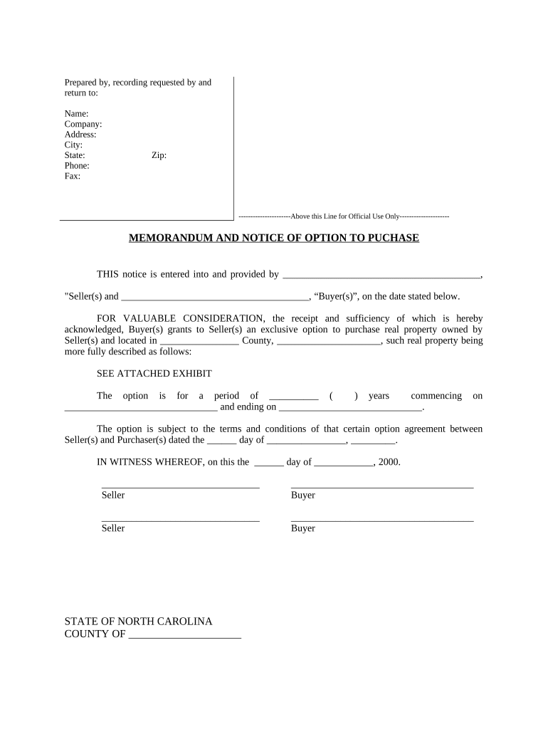 Notice of Option for Recording - North Carolina Preview on Page 1