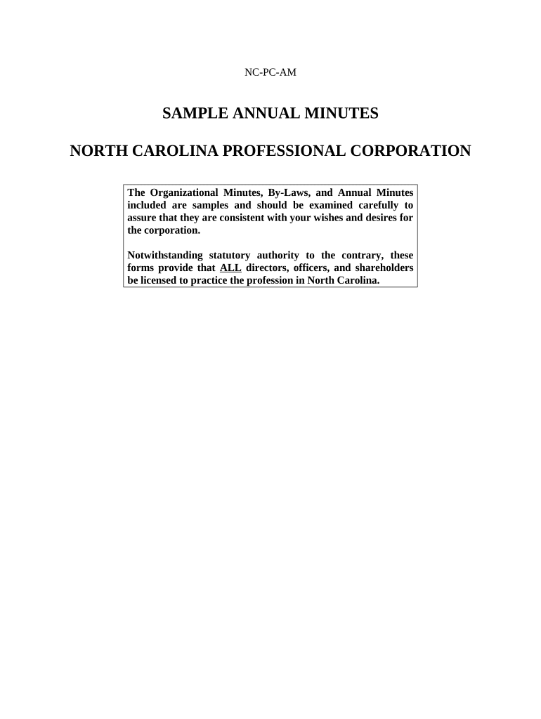 Annual Minutes for a North Carolina Professional Corporation - North Carolina Preview on Page 1