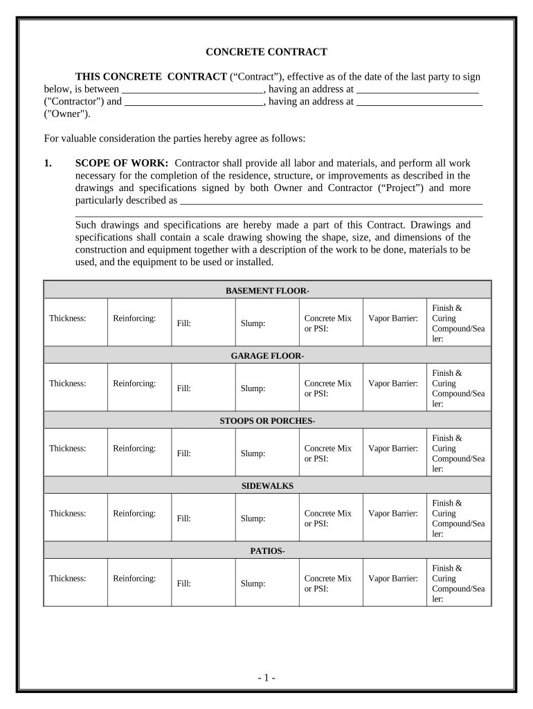 Concrete Mason Contract for Contractor - North Dakota Preview on Page 1.