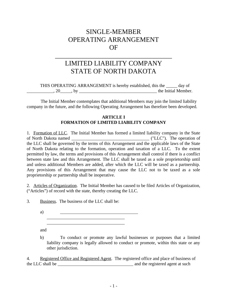 north dakota llc operating agreement Preview on Page 1