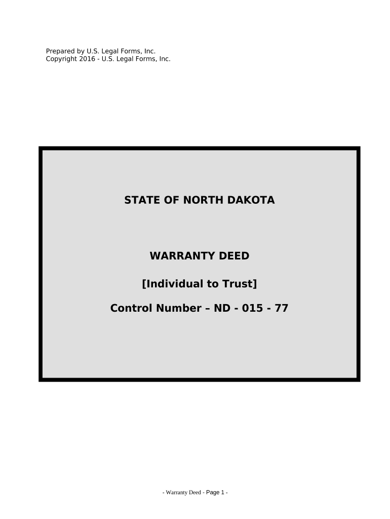 Warranty Deed from Individual to a Trust - North Dakota Preview on Page 1.