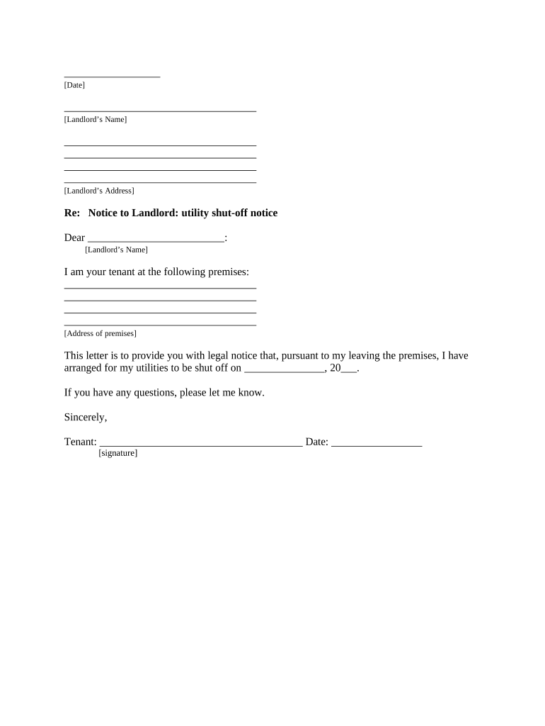 Letter from Tenant to Landlord - Utility shut off notice to landlord due to tenant vacating premises - North Dakota Preview on Page 1