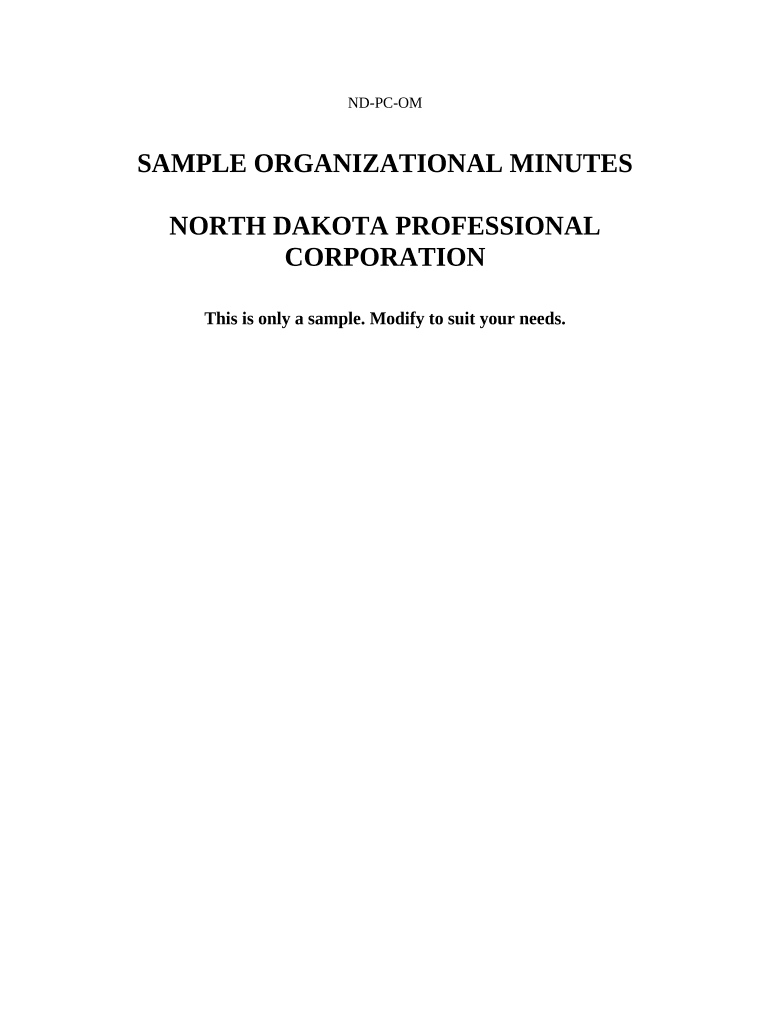 Sample Organizational Minutes for a North Dakota Professional Corporation - North Dakota Preview on Page 1