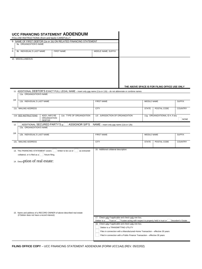 North Dakota UCC1 Financing Statement Addendum - North Dakota Preview on Page 1