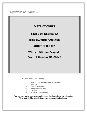 No-Fault Uncontested Agreed Divorce Package for Dissolution of Marriage with Adult Children and with or without Property and Debts - Nebraska