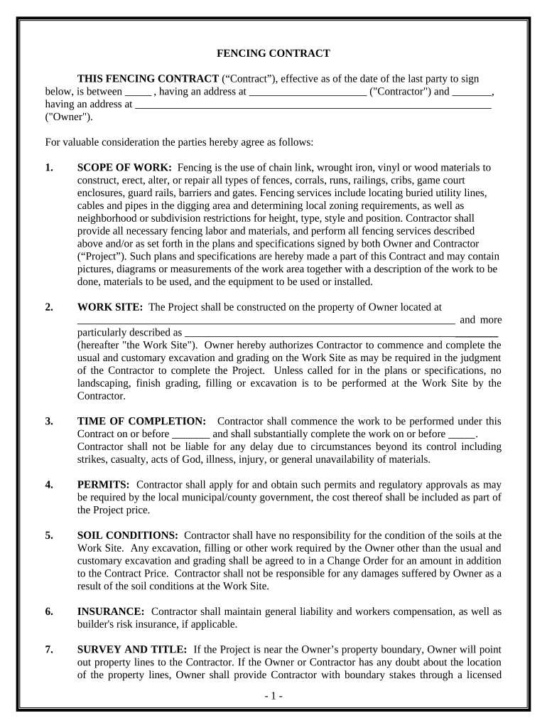 Fencing Contract for Contractor - Nebraska Preview on Page 1