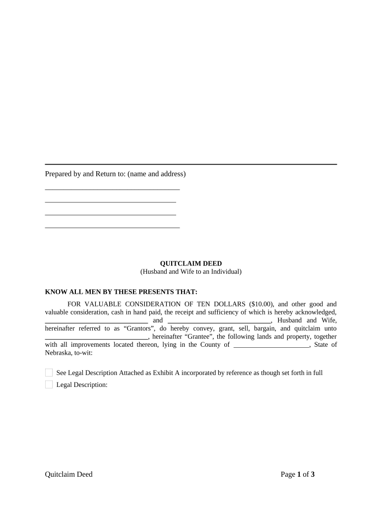 Quitclaim Deed from Husband and Wife to an Individual - Nebraska Preview on Page 1