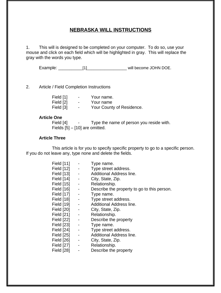 Mutual Wills containing Last Will and Testaments for Unmarried Persons living together with No Children - Nebraska Preview on Page 1
