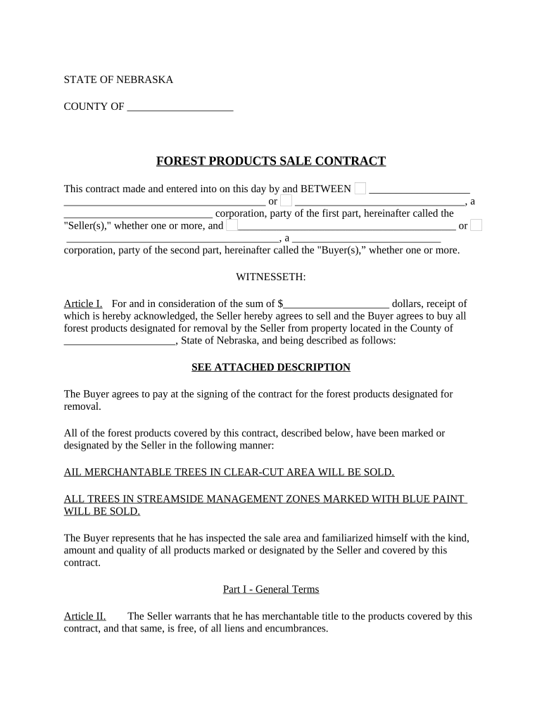 Nebraska Forest Products Timber Sale Contract - Nebraska Preview on Page 1.