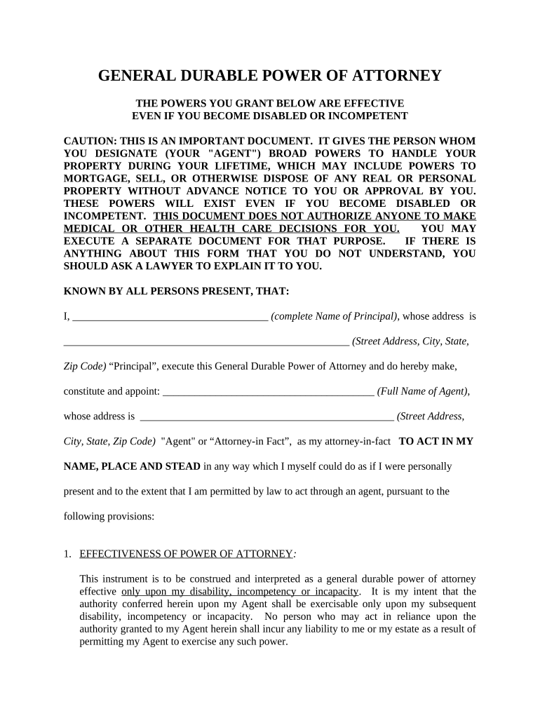 General Durable Power of Attorney for Property and Finances or Financial Effective upon Disability - Nebraska Preview on Page 1