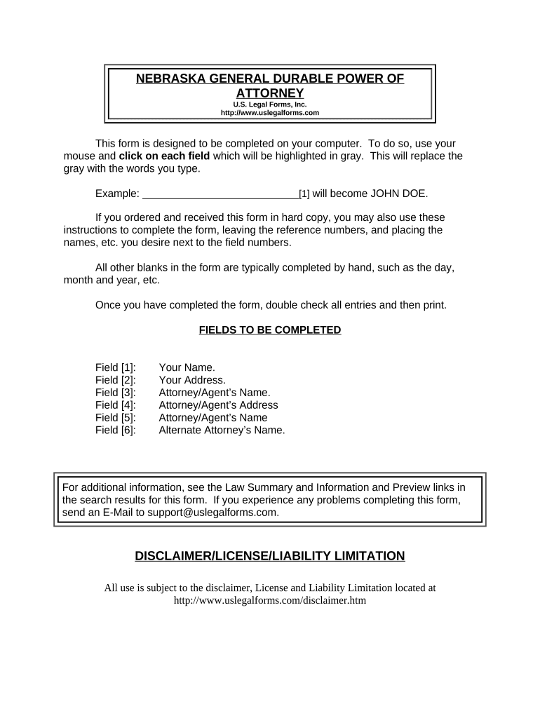 nebraska durable power of attorney form Preview on Page 1