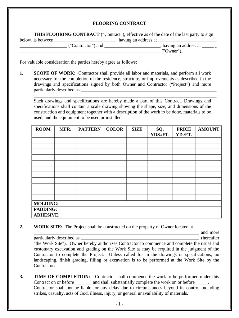 Flooring Contract for Contractor - New Hampshire Preview on Page 1.