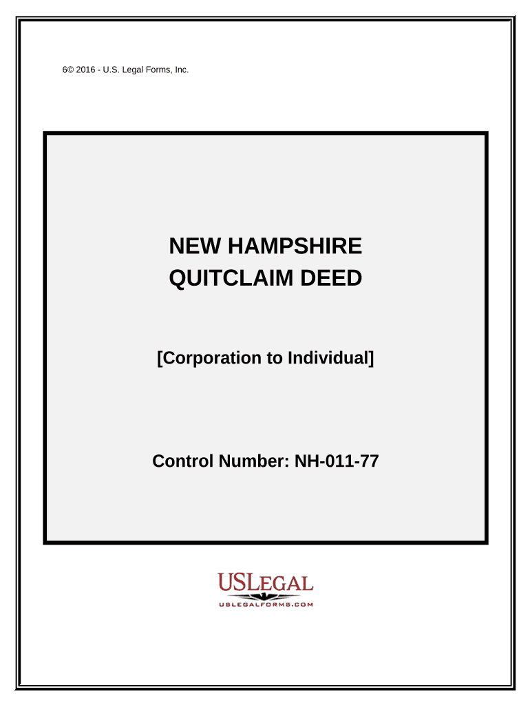 Quitclaim Deed from Corporation to Individual - New Hampshire Preview on Page 1