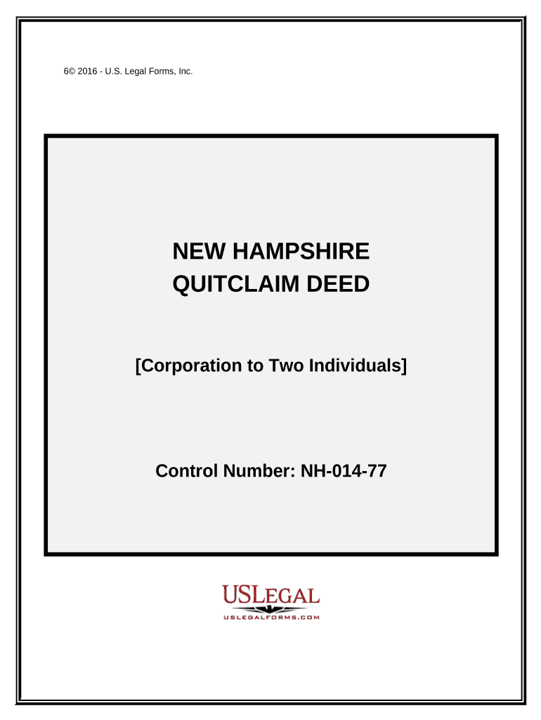 Quitclaim Deed from Corporation to Two Individuals - New Hampshire Preview on Page 1.
