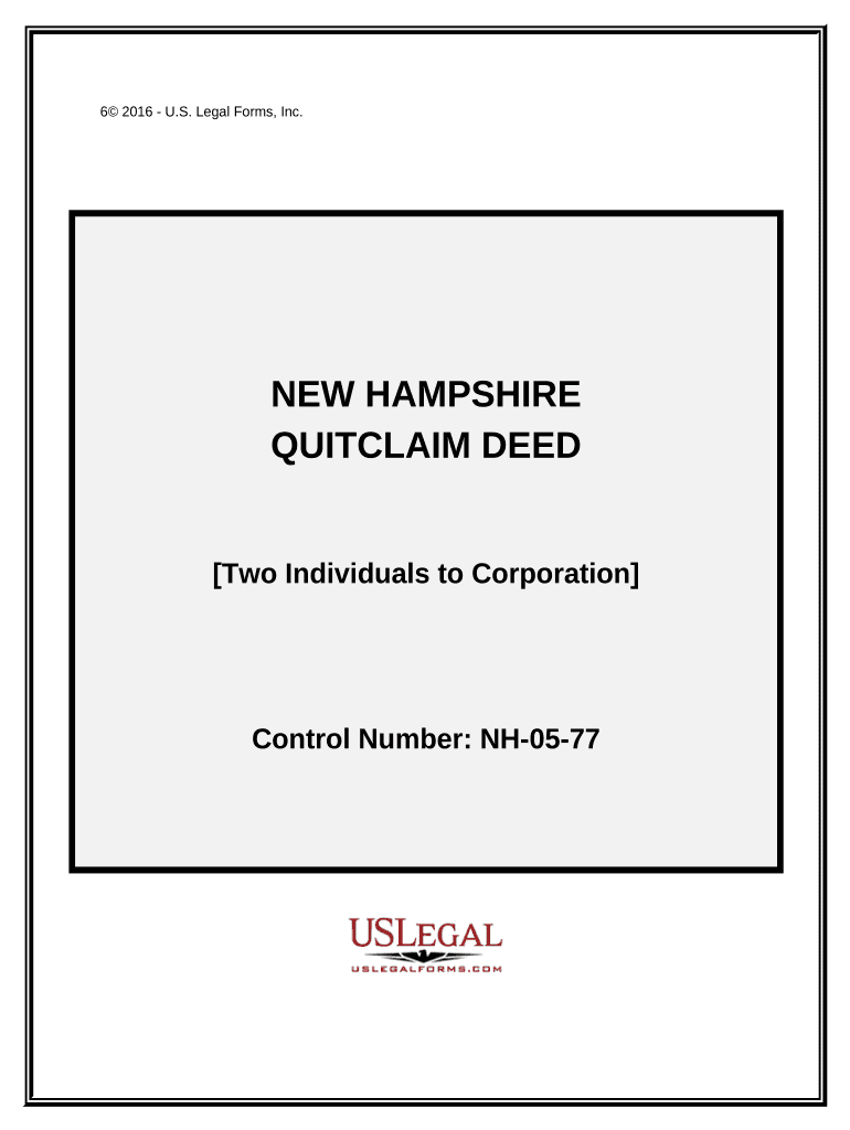 Quitclaim Deed by Two Individuals to Corporation - New Hampshire Preview on Page 1