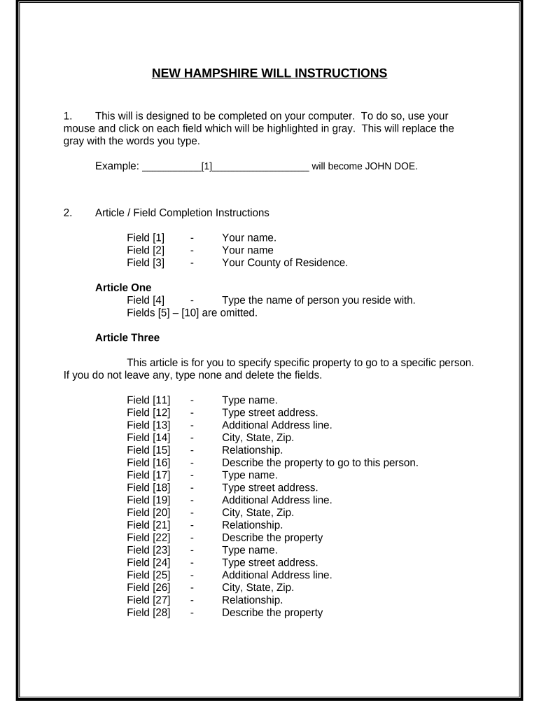 Mutual Wills containing Last Will and Testaments for Unmarried Persons living together with No Children - New Hampshire Preview on Page 1