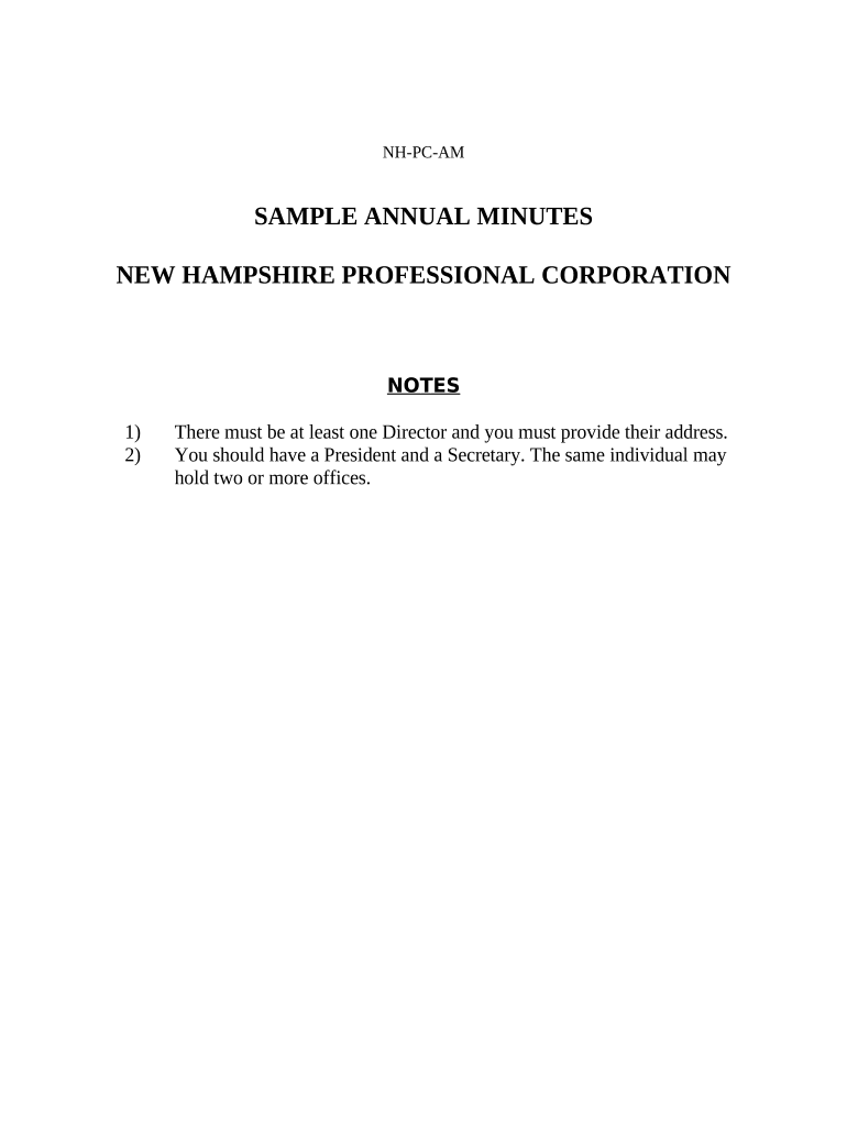 Sample Annual Minutes for a New Hampshire Professional Corporation - New Hampshire Preview on Page 1