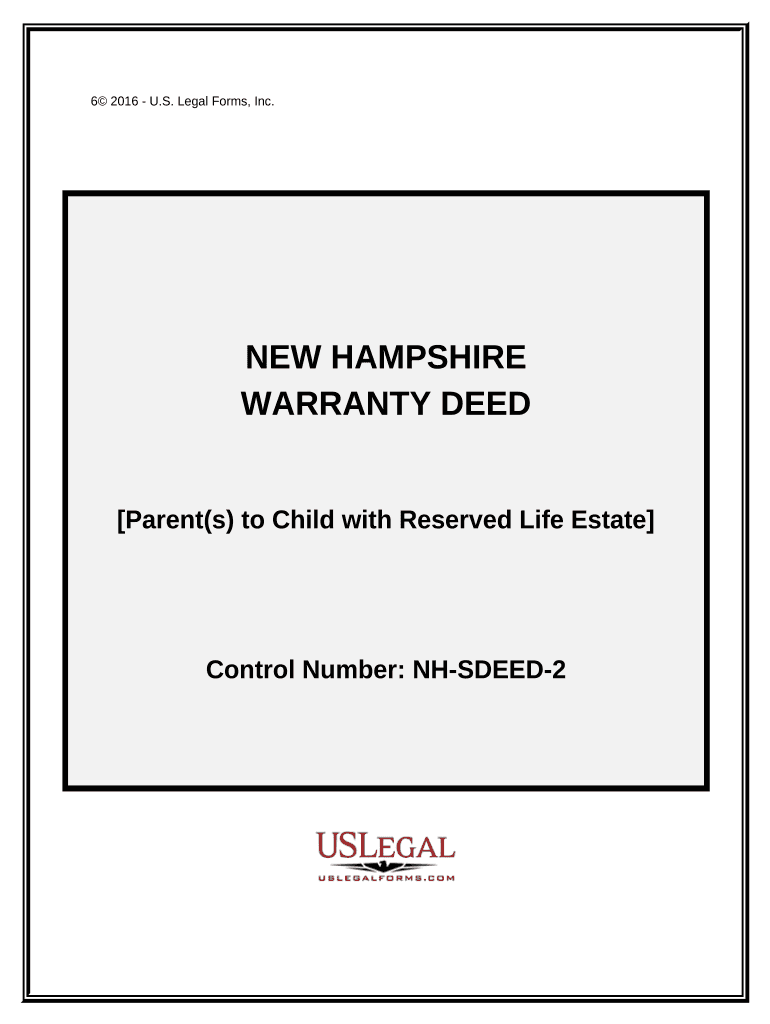 Warranty Deed for Parents to Child with Reservation of Life Estate - New Hampshire Preview on Page 1