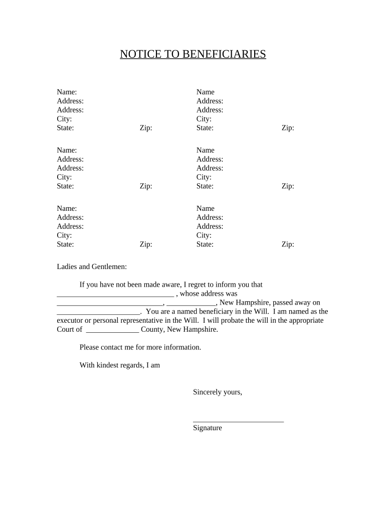 notice to beneficiaries form Preview on Page 1