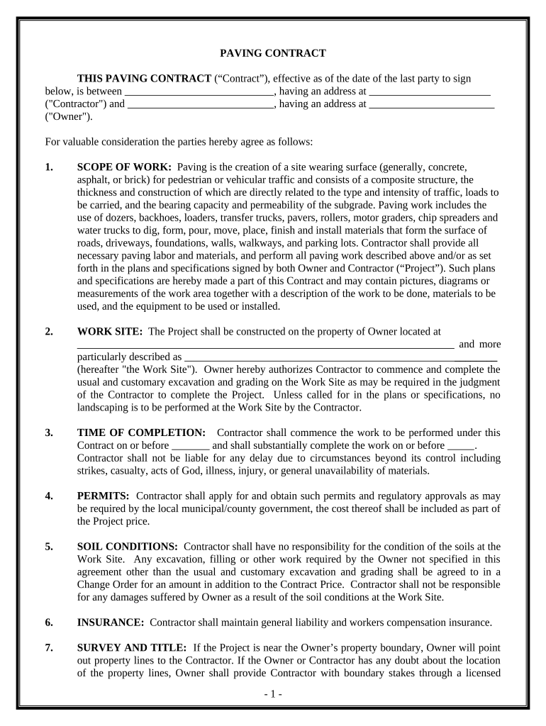 Paving Contract for Contractor - New Jersey Preview on Page 1