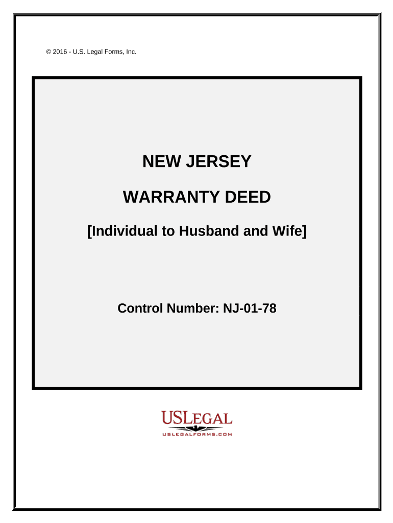 Warranty Deed from Individual to Husband and Wife - New Jersey Preview on Page 1.