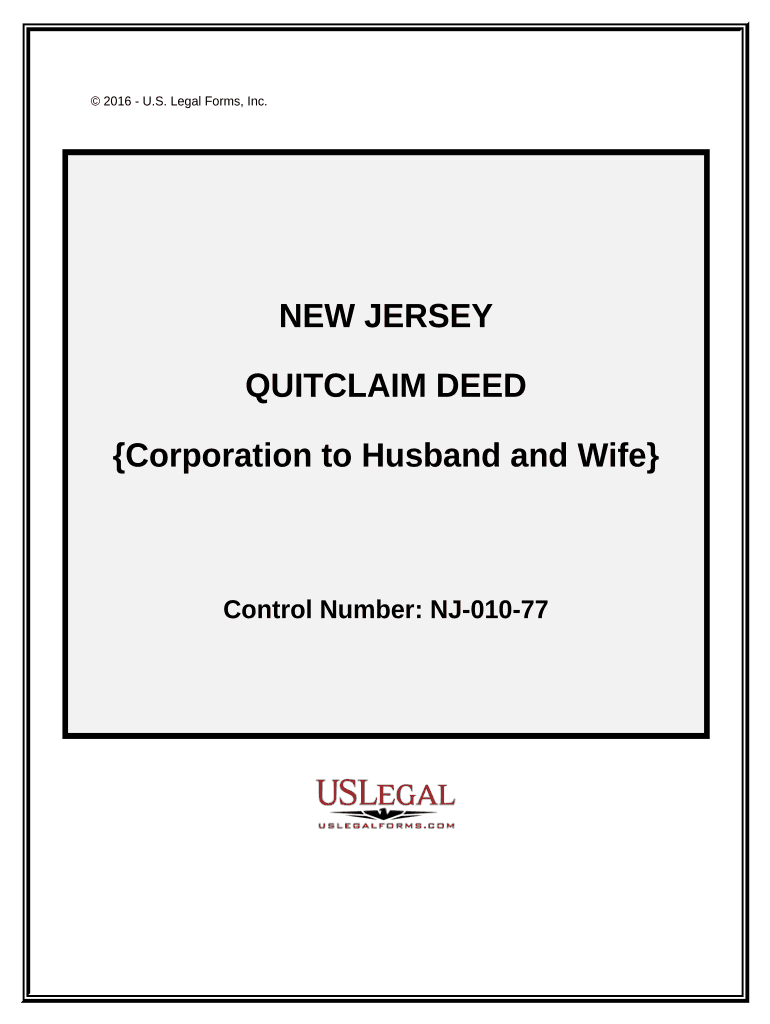 Quitclaim Deed from Corporation to Husband and Wife - New Jersey Preview on Page 1