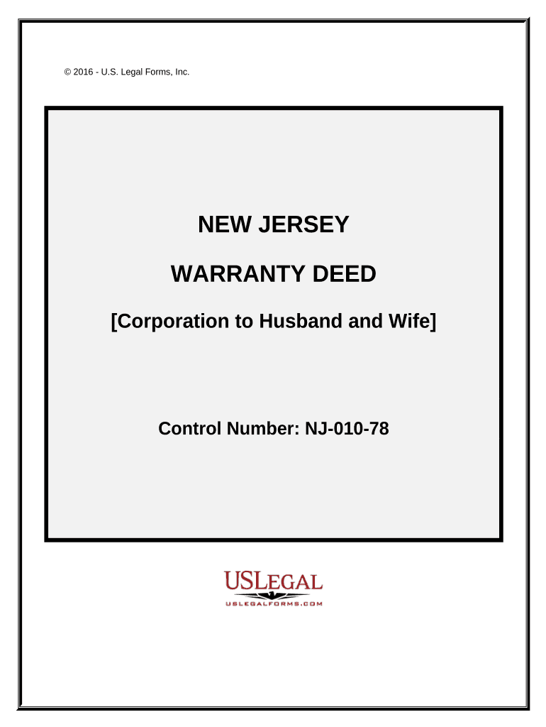 Warranty Deed from Corporation to Husband and Wife - New Jersey Preview on Page 1