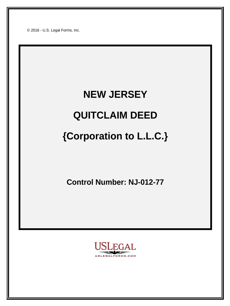 Quitclaim Deed from Corporation to LLC - New Jersey Preview on Page 1