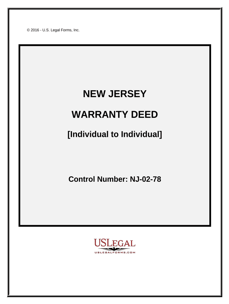 Warranty Deed from Individual to Individual - New Jersey Preview on Page 1