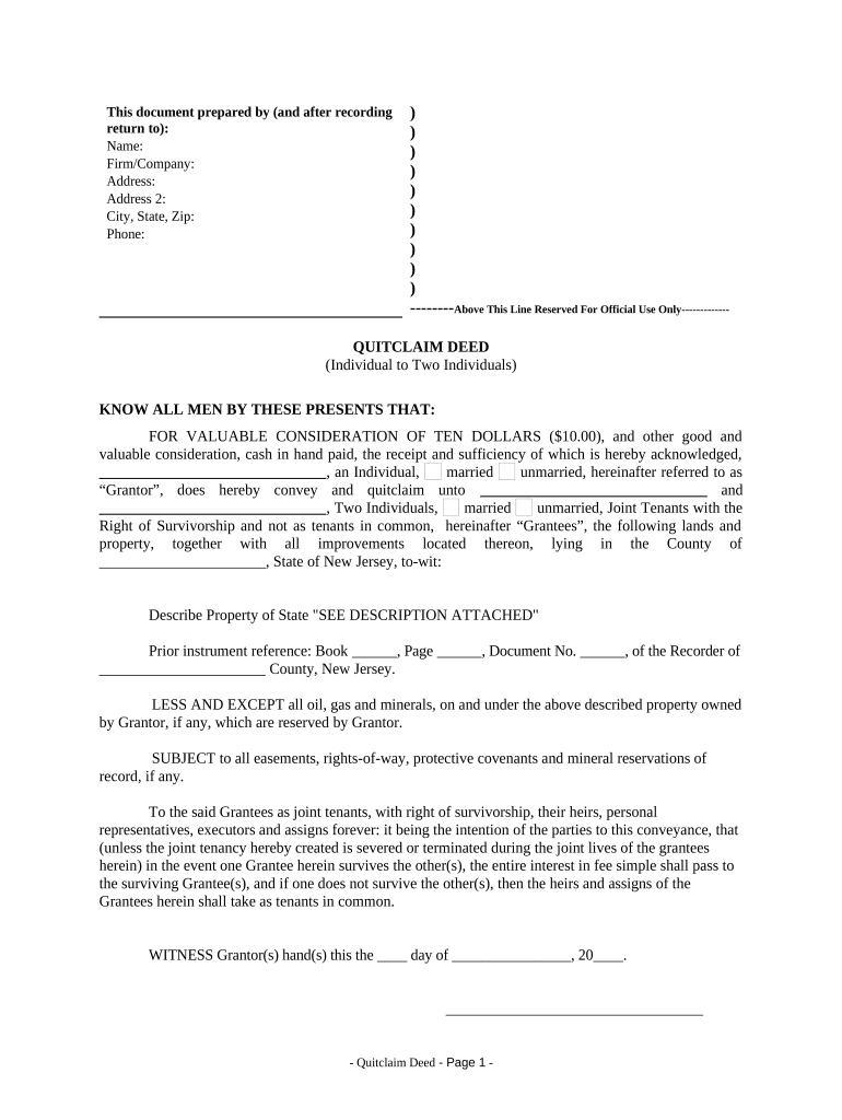 nj quitclaim deed Preview on Page 1.