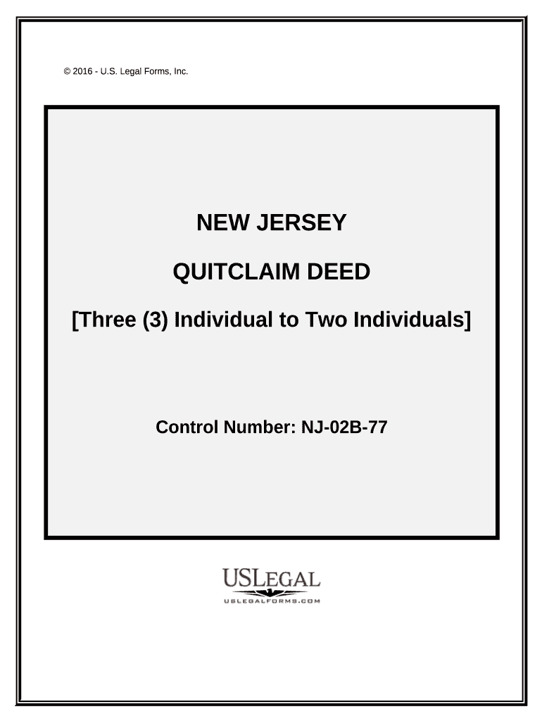 Quitclaim Deed from Three Individuals to Two Individuals - New Jersey Preview on Page 1