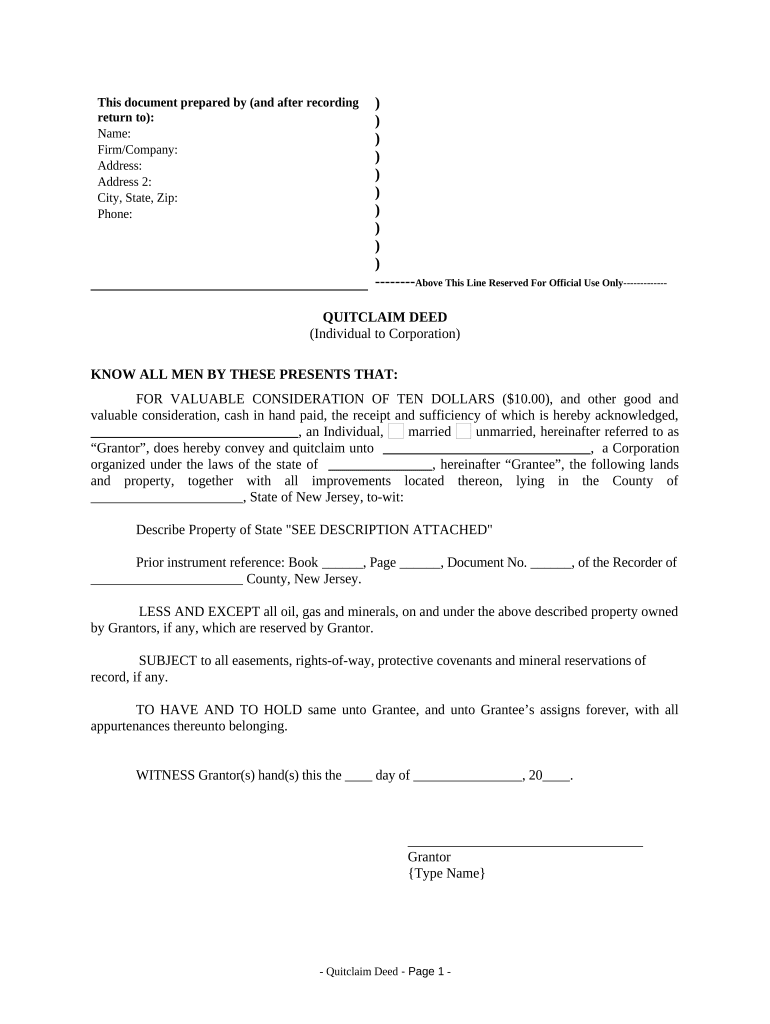 quit claim deed nj Preview on Page 1.