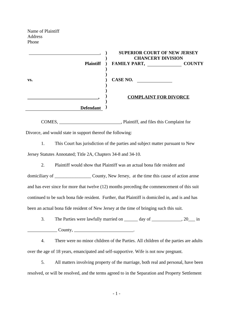 divorce complaint example Preview on Page 1