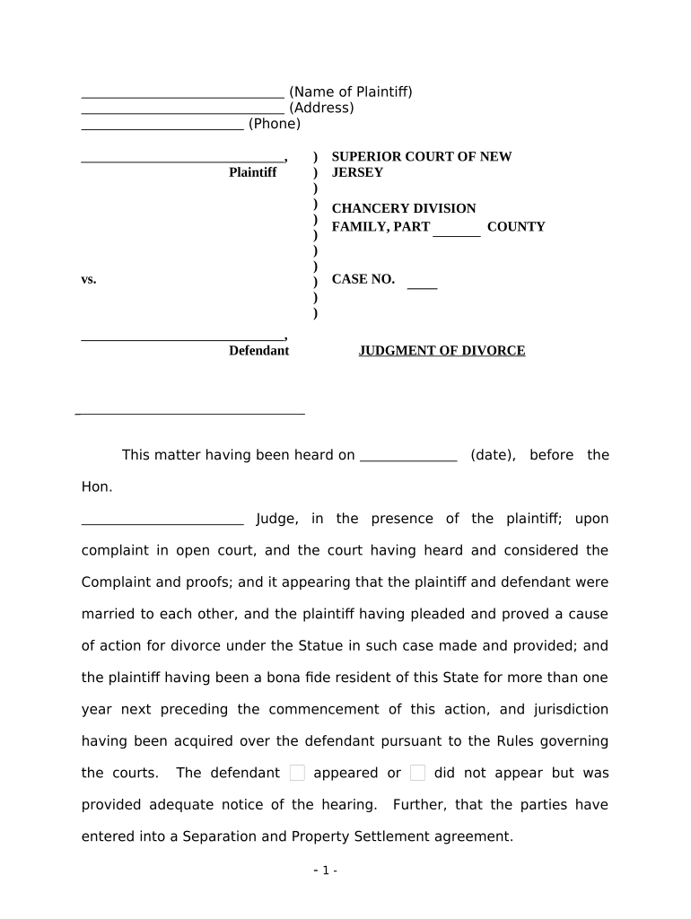 Nj Divorce File Doc Template PdfFiller