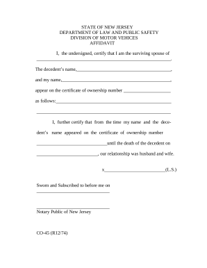 New Jersey Affidavit of Surviving Spouse