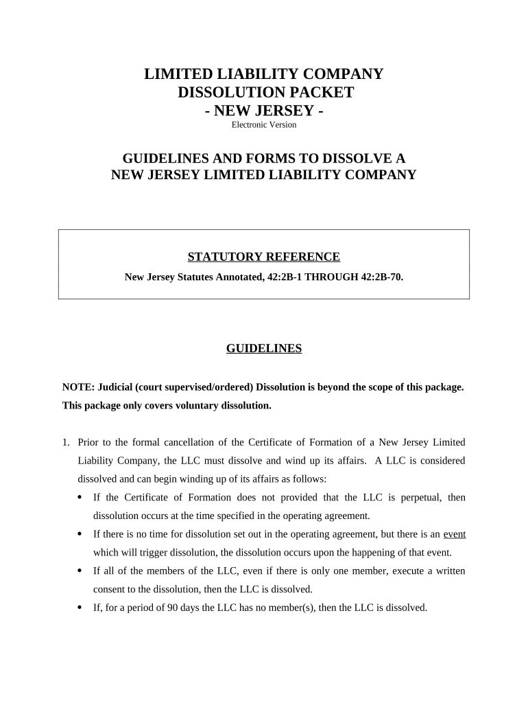 nj llc plan of dissolution sample Preview on Page 1