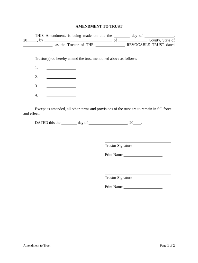 Amendment to Living Trust - New Jersey Preview on Page 1.