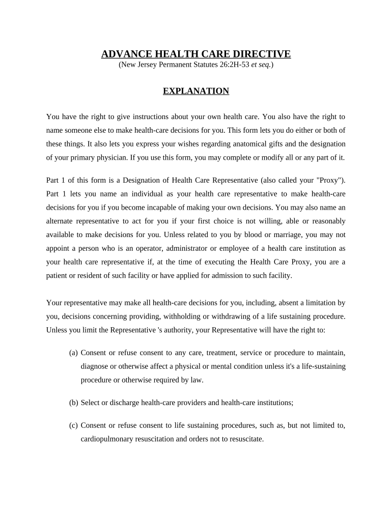 living will form nj Preview on Page 1