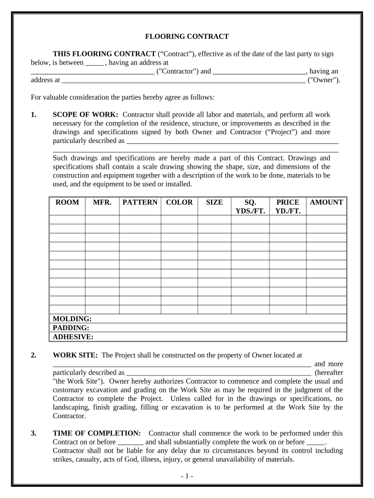 Flooring Contract for Contractor - New Mexico Preview on Page 1.