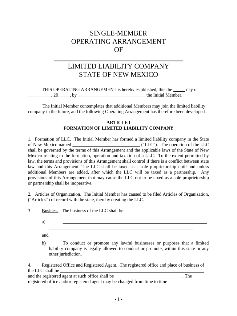 new mexico operating agreement Preview on Page 1