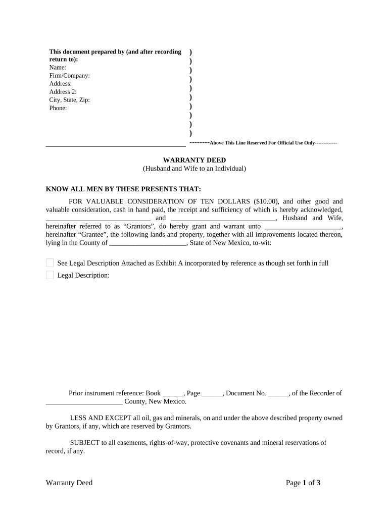 Warranty Deed from Husband and Wife to an Individual - New Mexico Preview on Page 1