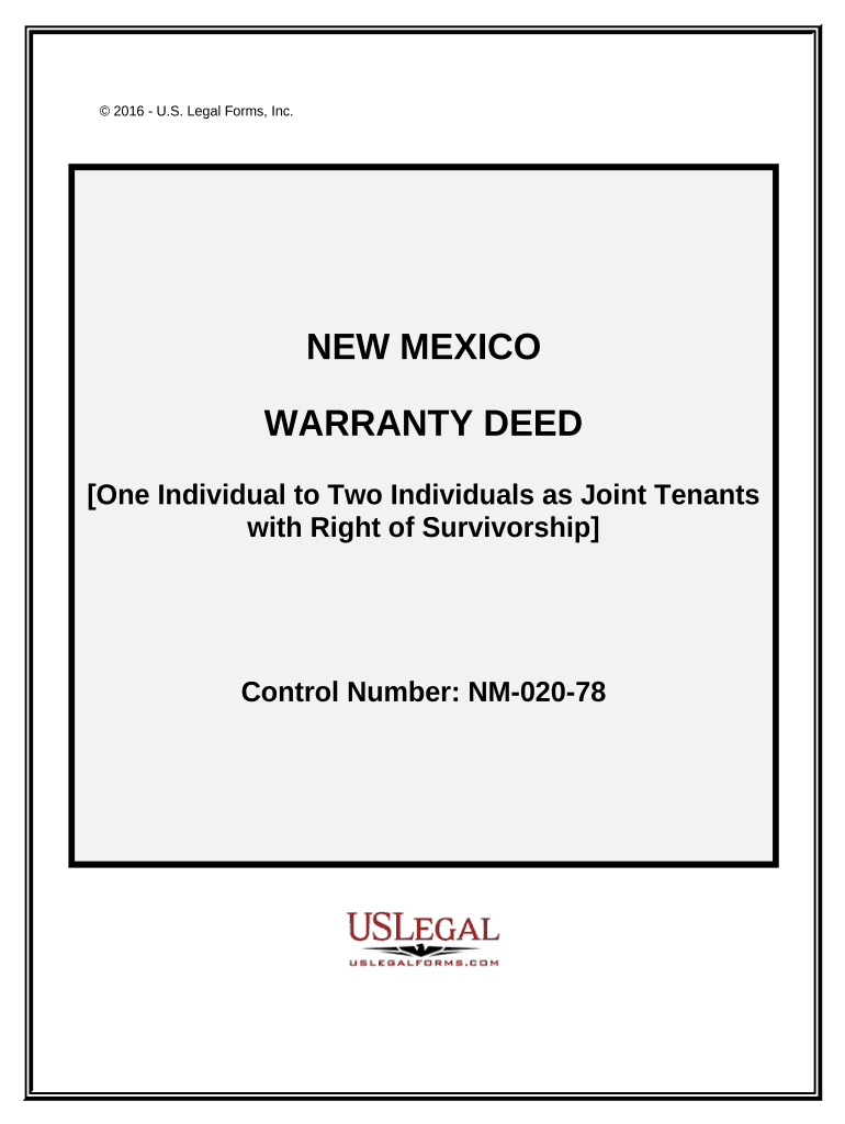 Warranty Deed - Individual to Two Individuals as Joint Tenants with the Right of Survivorship - New Mexico Preview on Page 1.