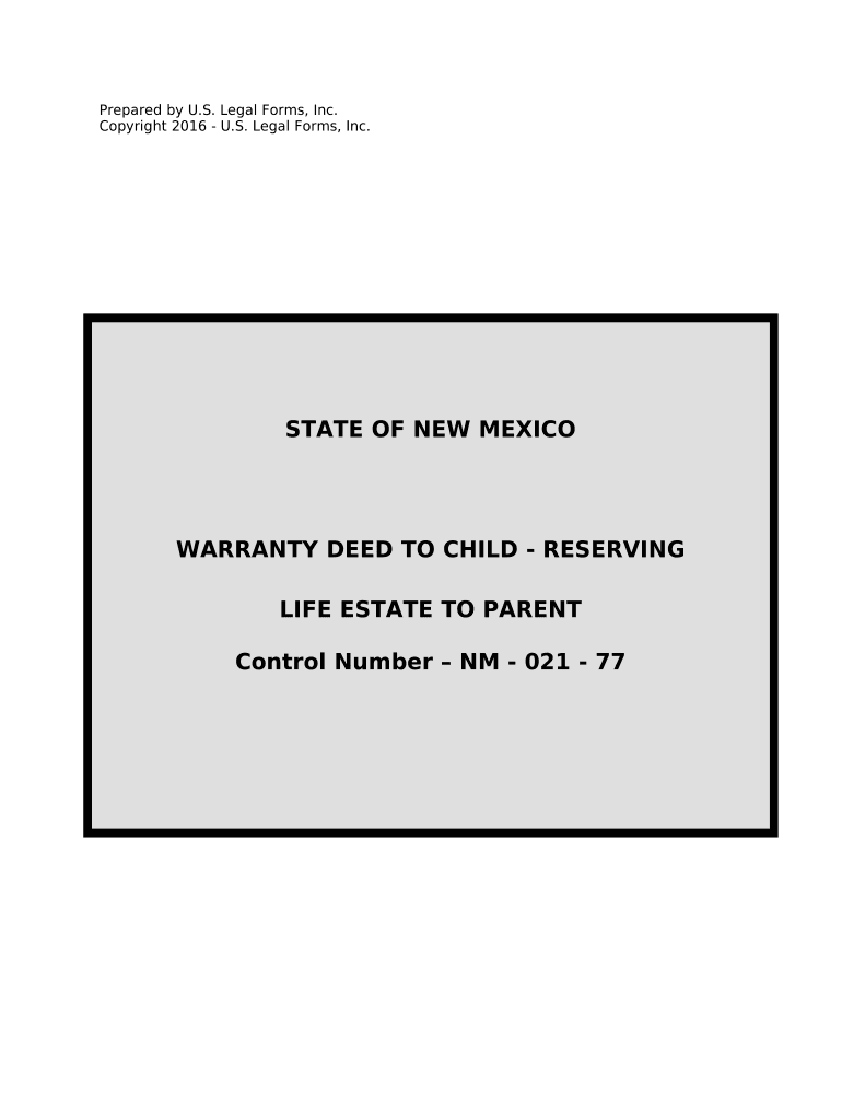 Warranty Deed to Child Reserving a Life Estate in the Parents - New Mexico Preview on Page 1.