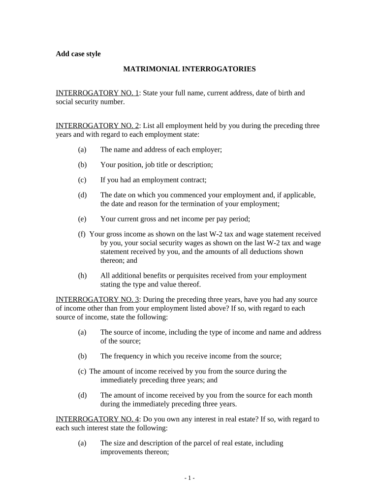 Discovery Interrogatories for Divorce Proceeding for either Plaintiff or Defendant - New Mexico Preview on Page 1
