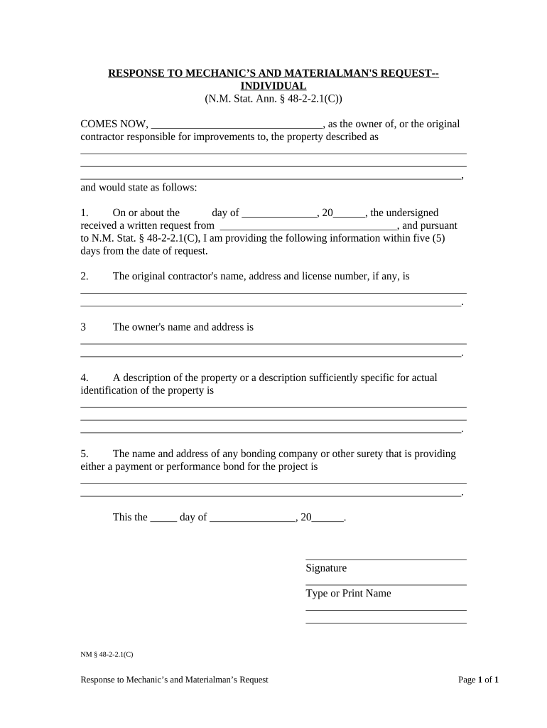 Response to Request for Information - Individual - New Mexico Preview on Page 1