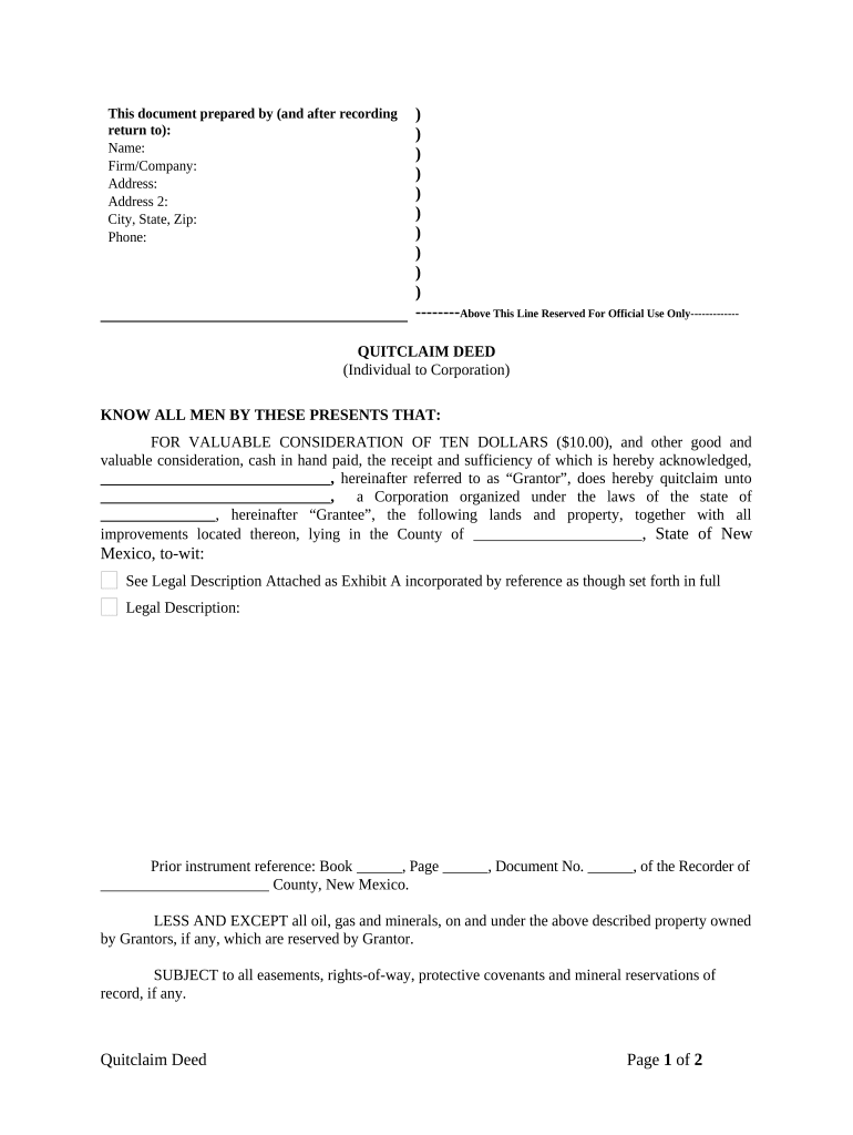 quit claim deed new mexico Preview on Page 1